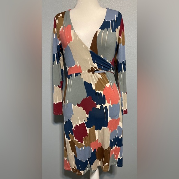Boden Dresses & Skirts - Boden Elodie Jersey Faux Wrap Long Sleeve Dress Abstract Print Office Size 10R
